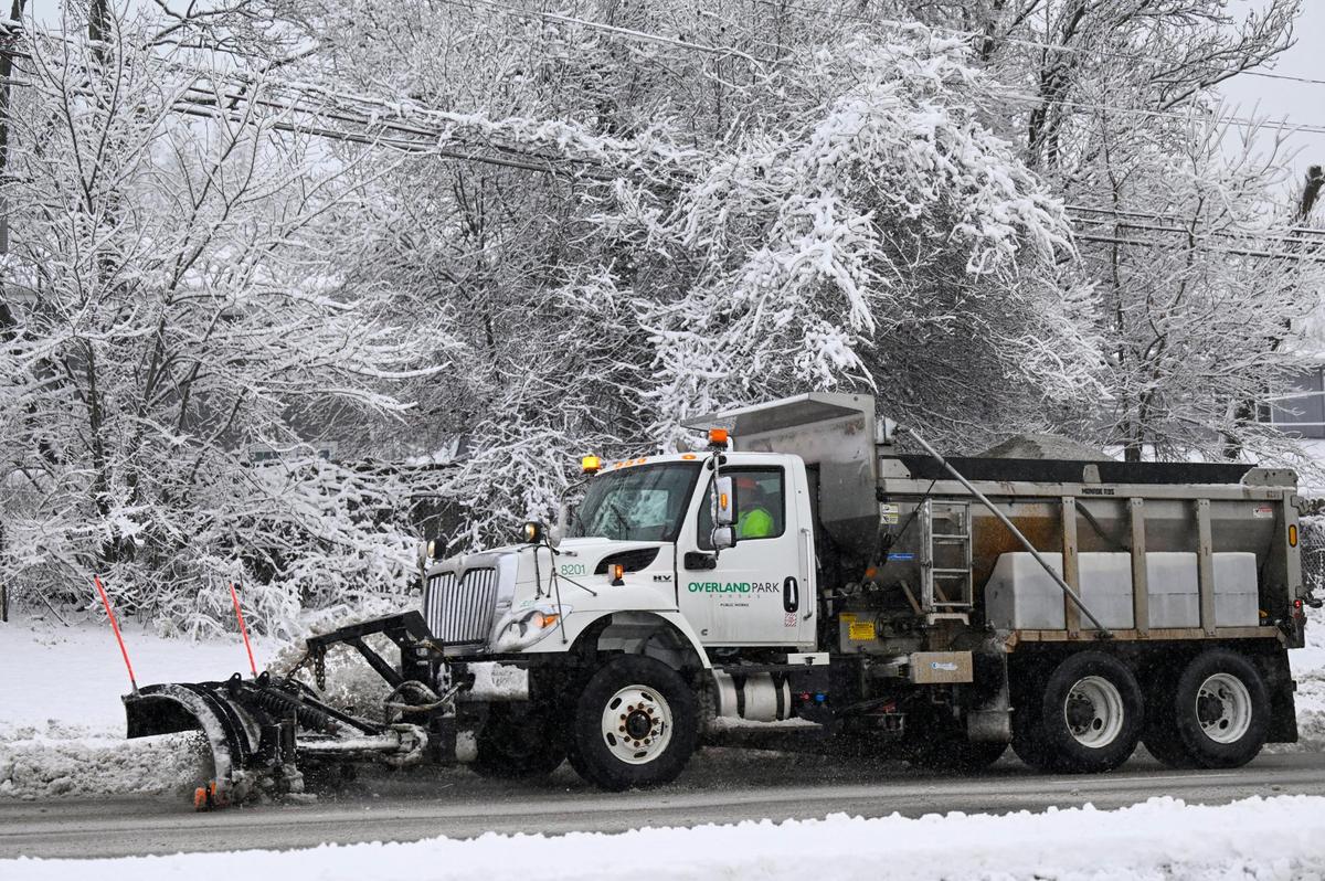 A winter storm dumped several inches of snow in the Kansas City area, including along West 95th Street in Overland Park where a snow plow cleared the road on Tuesday, Jan. 9, 2024.