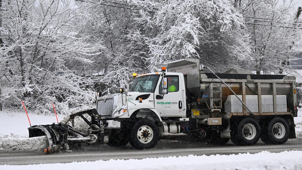 A winter storm dumped several inches of snow in the Kansas City area, including along West 95th Street in Overland Park where a snow plow cleared the road on Tuesday, Jan. 9, 2024.
