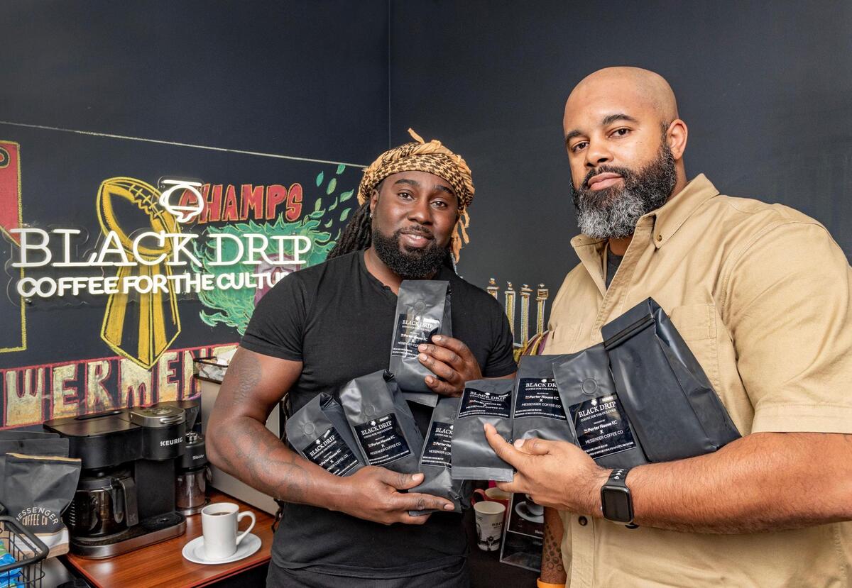 Charon Thompson, left, and Dan Smith run the nonprofit Porter House KC, which helps small local businesses get off the ground. They then teamed up to form their own startup, Black Drip Coffee.