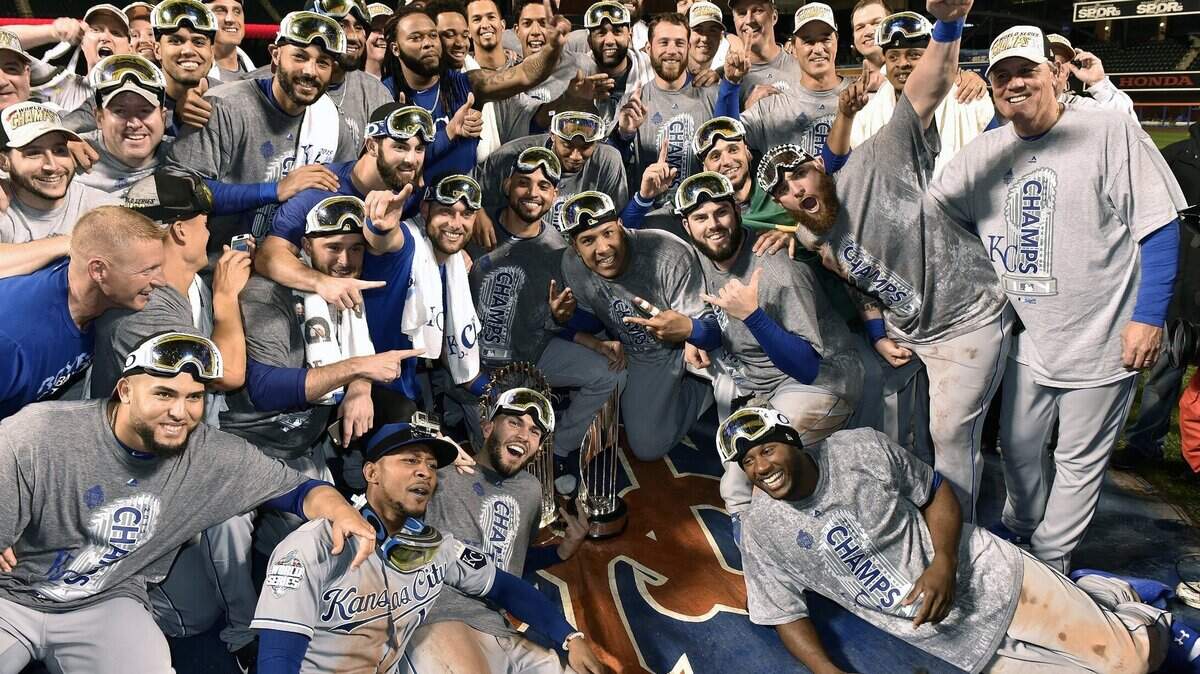 The Kansas City Royals team after Monday’s World Series baseball game against the New York Mets on November 2, 2015 at Citi Field in New York, NY.