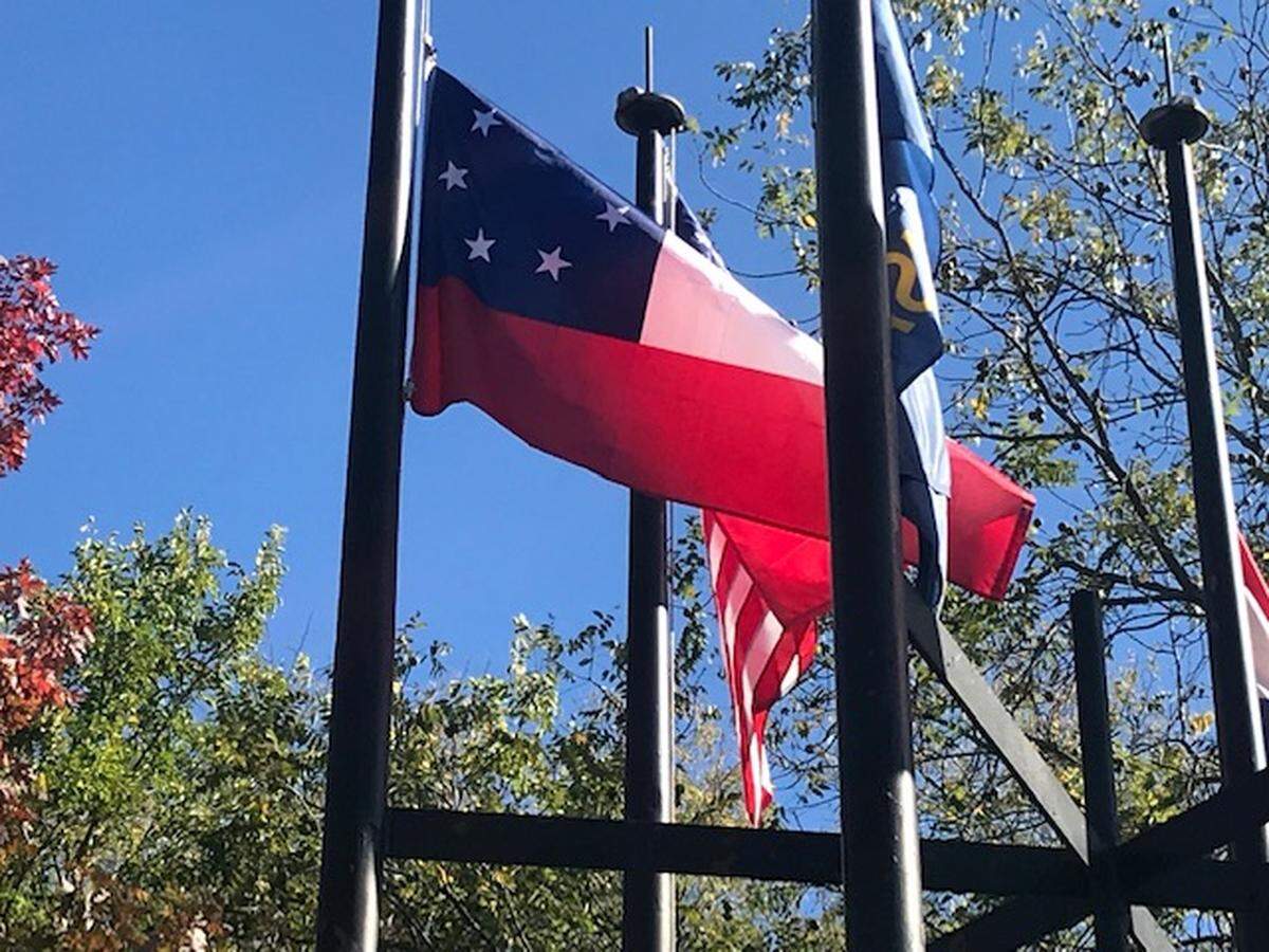 An early version of the flag of the Confederate States of America, known as the “Stars and Bars,” mistakenly was raised recently alongside the U.S. flag at the Lone Jack Civil War Battlefield Museum and Soldiers Cemetery, run by Jackson County.