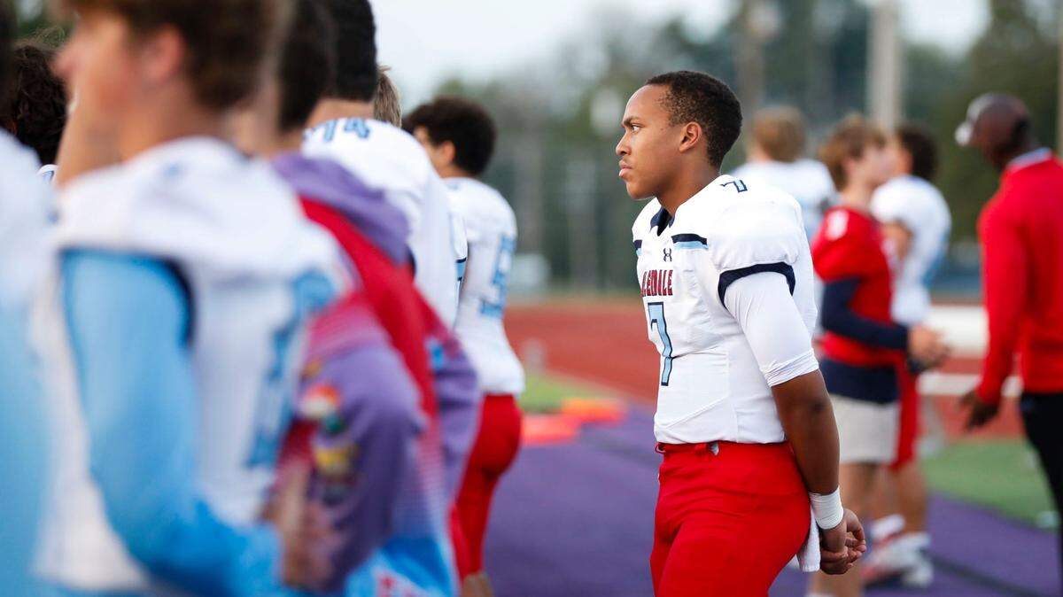 Glendale senior Kylan Mabins on the sidelines during a game against Bolivar on Friday, Sept. 22, 2023 after he was granted a preliminary injunction and regained his eligibility to play football. Mabins only took part in one play during the game.