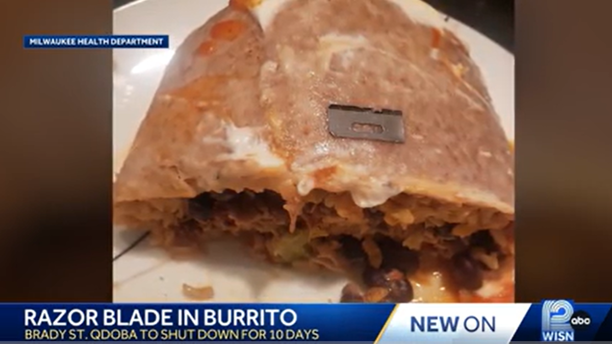 A Qdoba customer said he found a razor blade in his burrito, officials say.