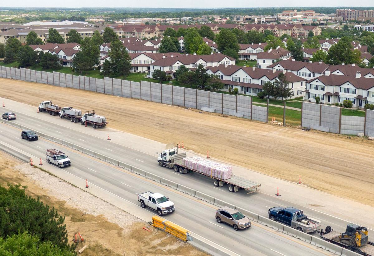 Sound barriers have been installed along U.S. 69 Highway in Overland Park near The Louis Overland Park apartment complex which sits off the highway at 13900 Newton St., in Overland Park. 061824.