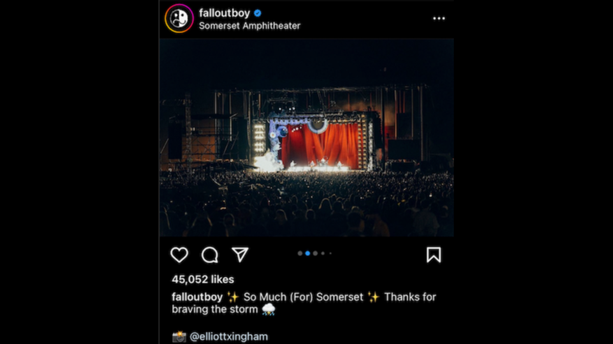 Fall Out Boy played a storm-shortened set at Somerset Amphitheater in Wisconsin on July 13.