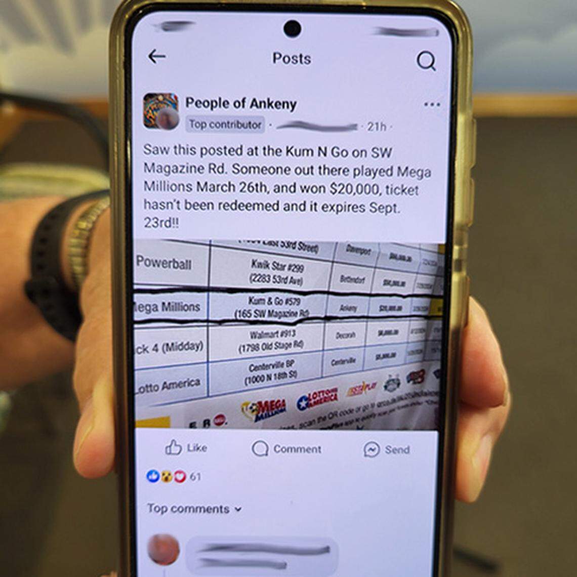 The Facebook post about the unclaimed prize