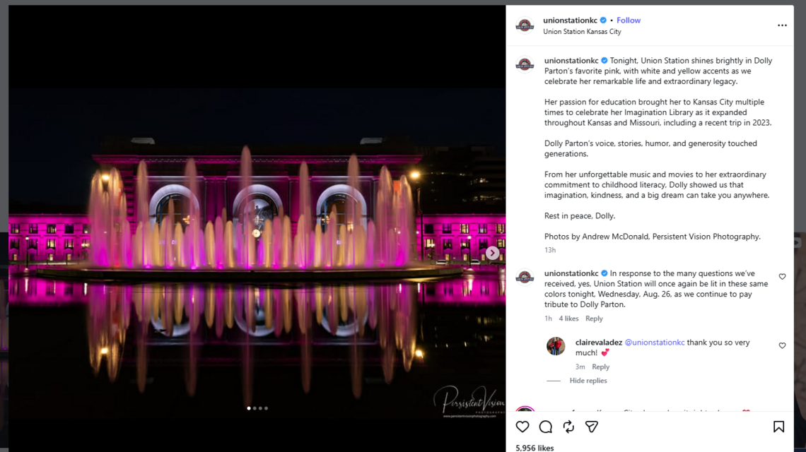 See how iconic Kansas City buildings paid tribute to Dolly Parton overnight