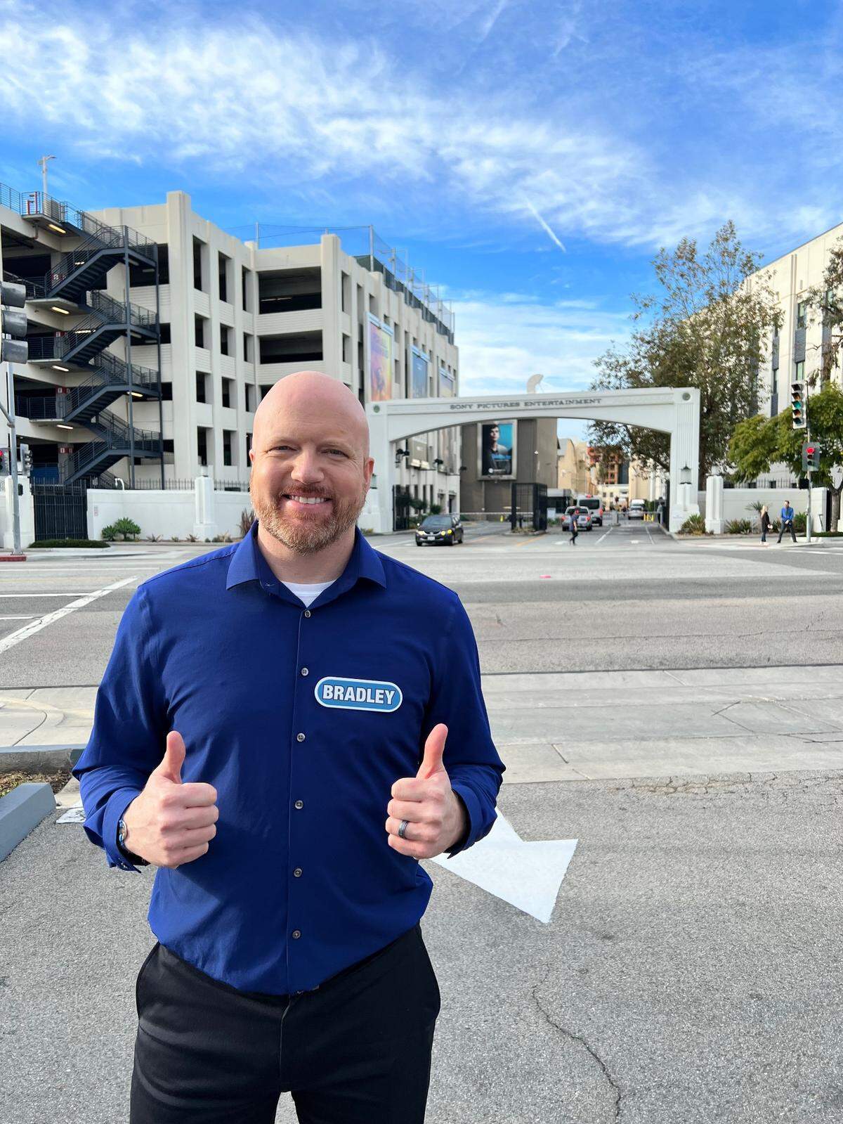 Shawnee Mission North teacher and “Wheel of Fortune” contestant Bradley Rose outside Sony Pictures Television studios.