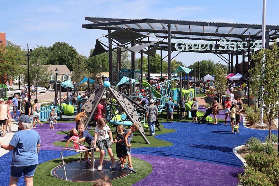 Children play at the inclusive playground.