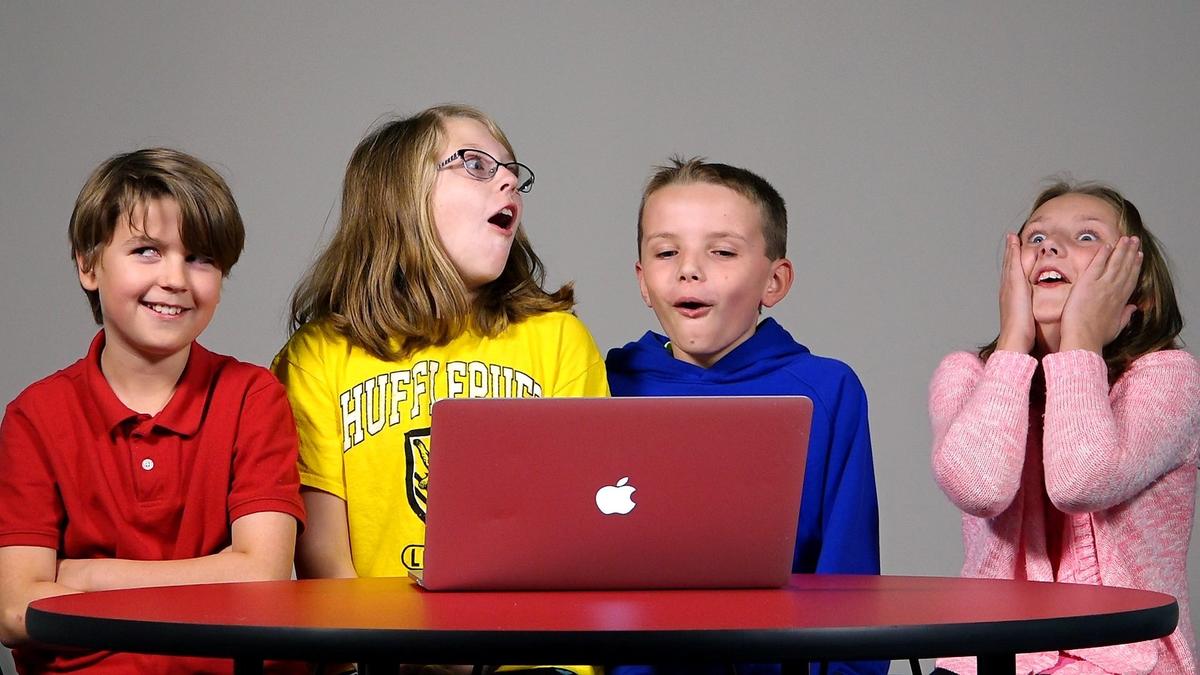 What do 10-year-olds think of campaign ads for candidates in the area’s big races? Anthony LaCroix (from left), Natalie Meyer, Colby Horton and Alice Heisel watched then discussed ads — one positive and one negative — for Josh Hawley and Claire McCaskill. Hawley is challenging McCaskill for her U.S. Senate seat in Missouri.