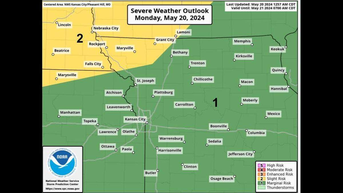 Another round of showers and thunderstorms could develop Monday afternoon and evening, according to the National Weather Service. A few of the storms could become strong to severe. 