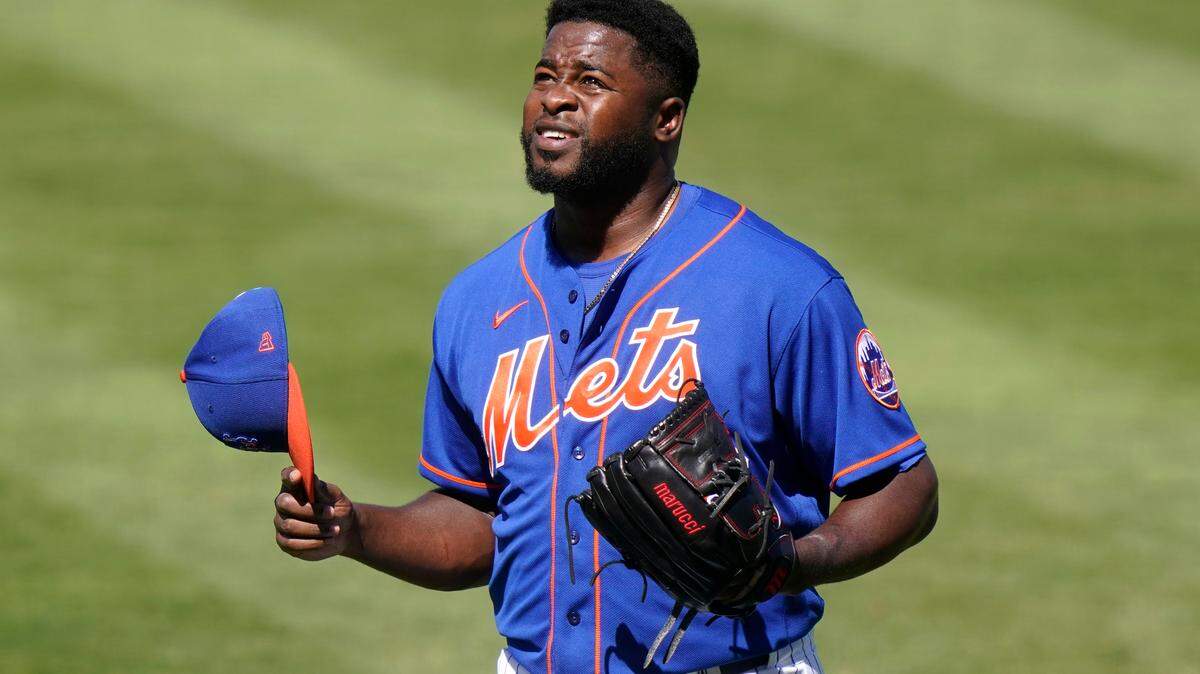 New York Mets relief pitcher Arodys Vizcaino walks to the dugout after pitching a scoreless sixth inning during a spring training baseball game against the St. Louis Cardinals, Sunday, March 14, 2021, in Port St. Lucie, Fla. (AP Photo/Lynne Sladky)