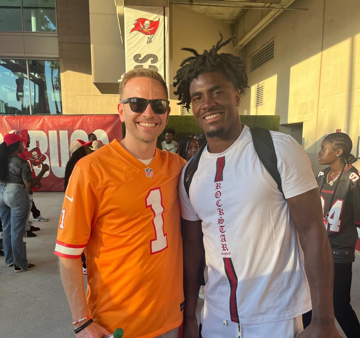 John Waller, left, and Tampa Bay Buccaneers running back Rachaad White met through the Big Brothers Big Sisters program in Kansas City.
