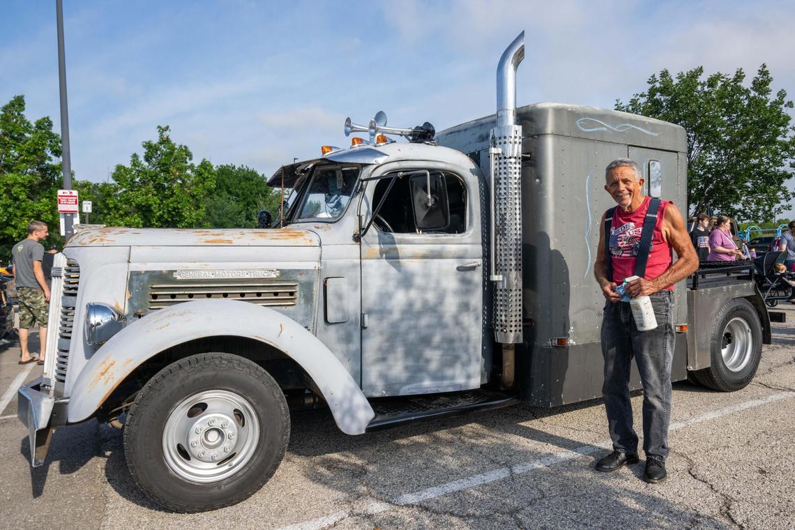 Joe Gorman of Freeman, Missouri, stands next to his classic semi truck at the Kansas City stop of the Hot Wheels Legends Tour on Saturday. Gorman has owned the truck for 20 years and he drives it often.