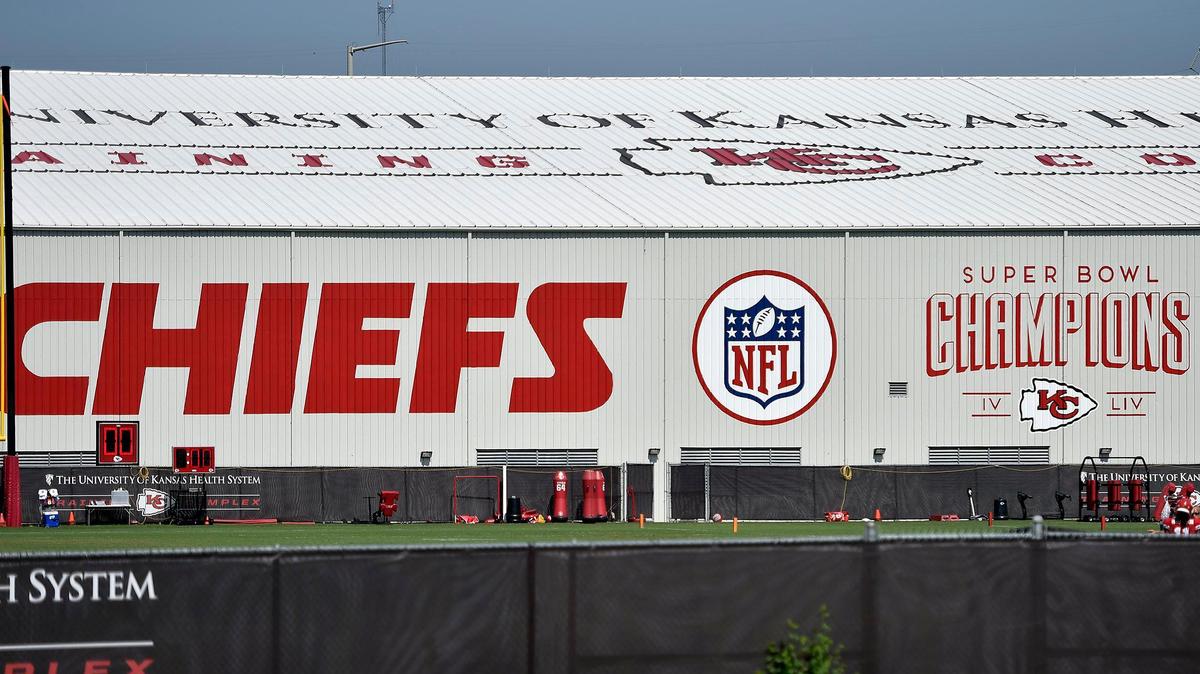 The Kansas City Chiefs are commemorating their 2020 Super Bowl win with a special logo seen on the side of their training facility Wednesday, Aug. 26, 2020.