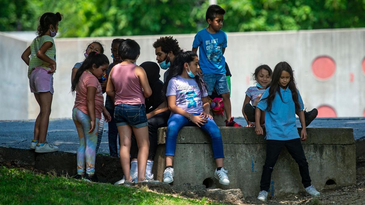 A July file photo of Kansas City schoolchildren. KC Public Schools is looking into a state-offered COVID testing program.