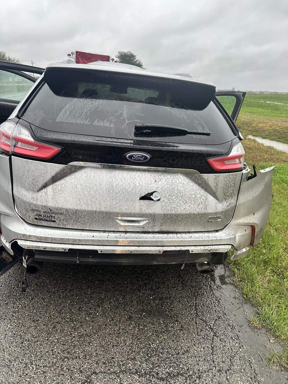 A lightning strike caused parts of a vehicle to explode onto an Illinois highway, deputies said.
