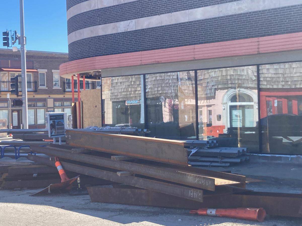 Structural steel lies stacked outside Lux Living’s project, Katz on Main, at the corner of Main Street and Westport Road. A Raytown-based steel company says it has yet to be paid $395,000 for the materials.