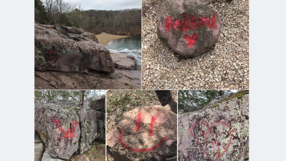 Rocks at Rocky Falls in the Ozark National Scenic Riverways were found vandalized Wednesday