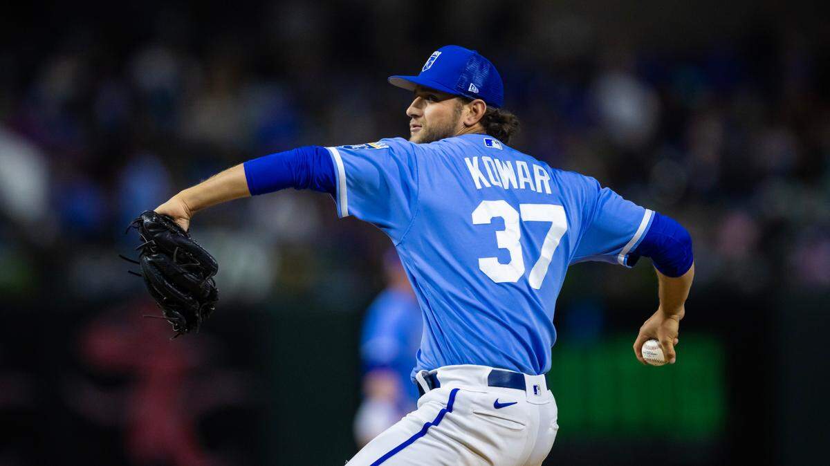 Kansas City Royals pitcher Jackson Kowar against the Los Angeles Dodgers during a spring training game at Surprise Stadium in Arizona on March 4, 2023.