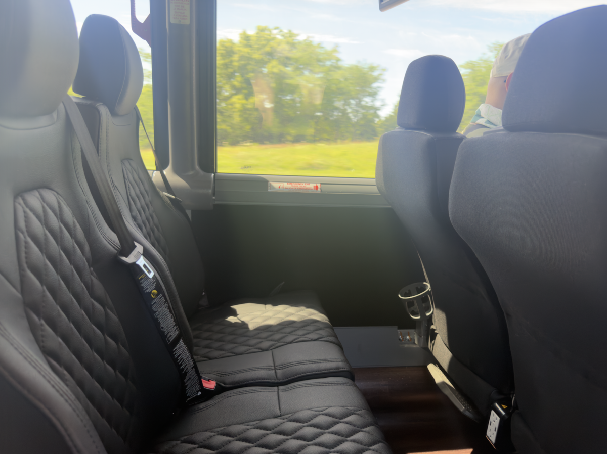 The seats feature cupholders, outlets, personal air conditioning vents and armrests.