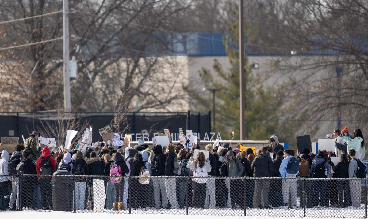 Students at Liberty High School held an anti-ICE protest on Tuesday, Jan. 27, 2026, in Liberty, Missouri.