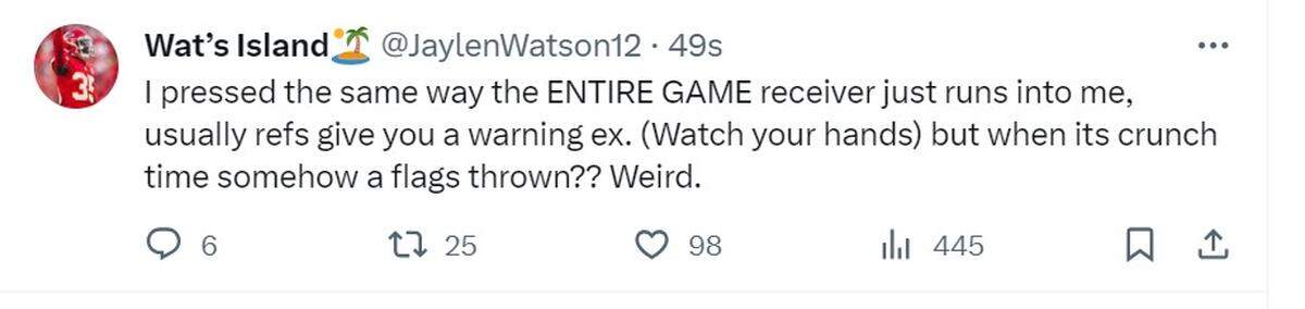 Jaylen Watson has since deleted this X post.