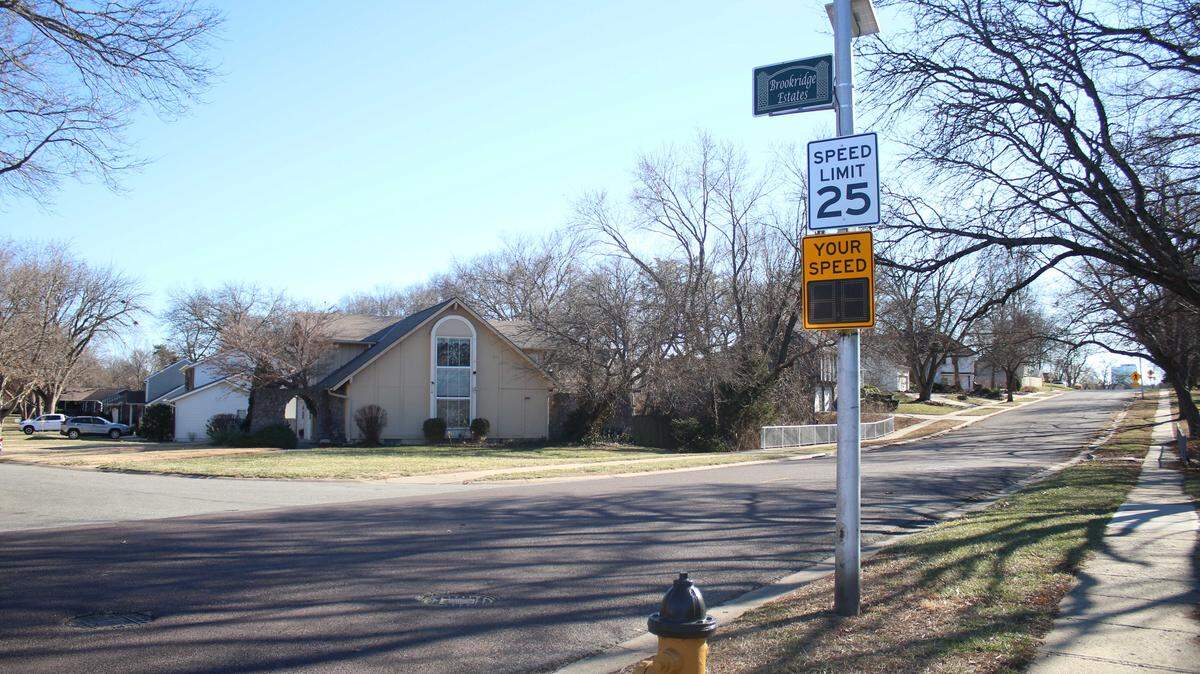 Overland Park recently installed 33 driver feedback signs, like this one on Lowell Ave. and 100th Place, throughout the city to help curb speeding.