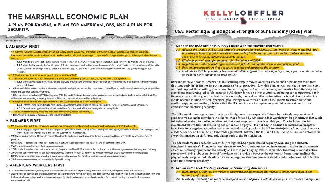 Loeffler’s plan was posted on April 28 and Marshall’s plan was posted on June 24.