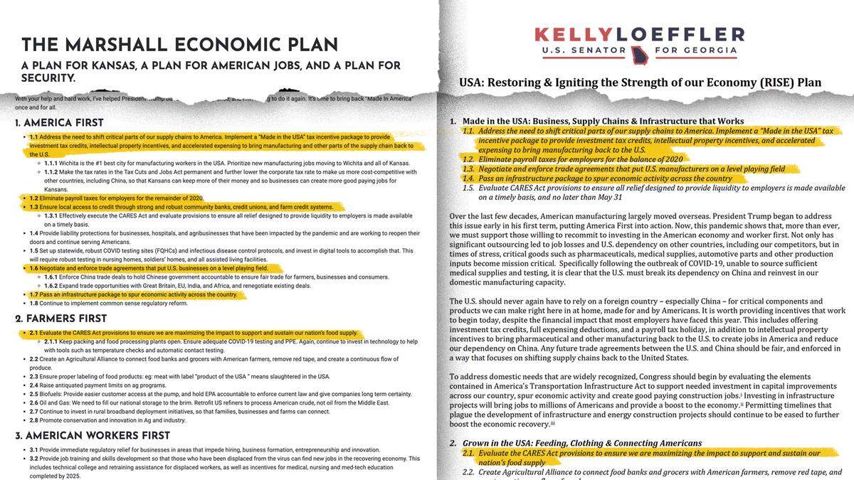 Loeffler’s plan was posted on April 28 and Marshall’s plan was posted on June 24.