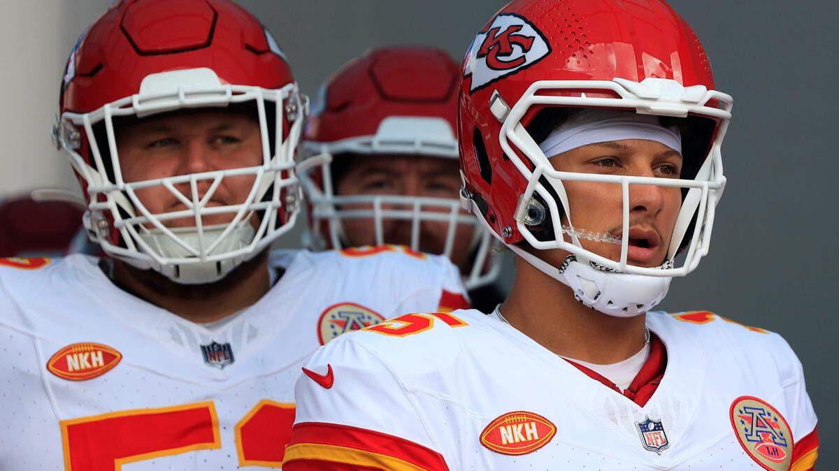 Kansas City Chiefs quarterback Patrick Mahomes (15) looks on from the tunnel before a NFL football game Sunday, Sept. 17, 2023 at EverBank Stadium in Jacksonville, Fla. The Kansas City Chiefs defeated the Jacksonville Jaguars 17-9.