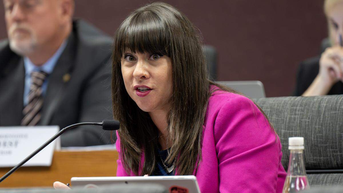 House Minority Leader Ashley Aune, a Kansas City Democrat, speaks during a hearing on redrawing congressional district maps on Thursday, Sept. 4, 2025, in Jefferson City.