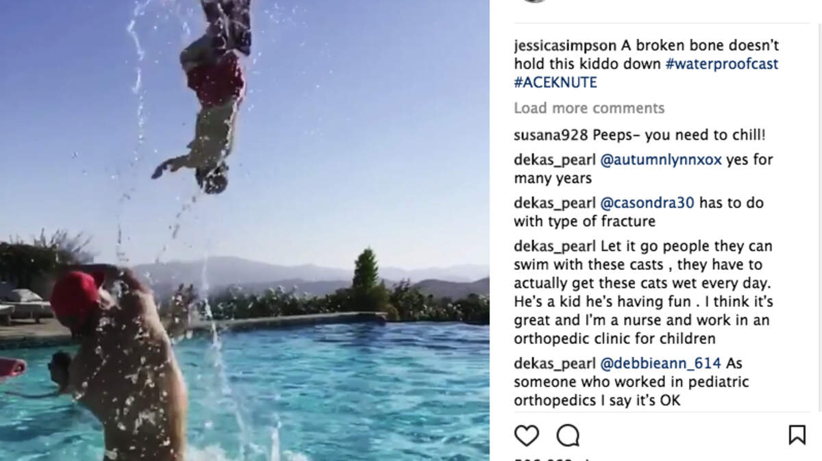 Jessica Simpson was mommy shamed after posting a video of her husband, Eric Johnson, throwing their 4-year-old son threw the air in a swimming pool. Ace broke his arm a few days ago and is wearing a cast, causing some to criticize the stunt.