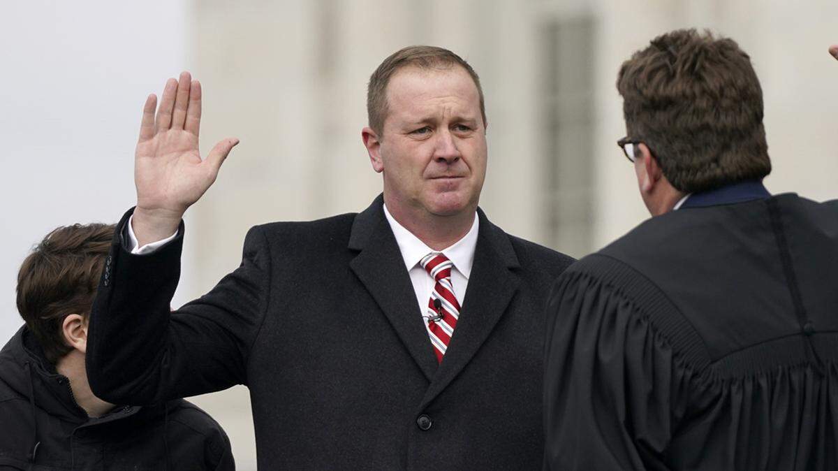 Missouri Attorney General Eric Schmitt takes the oath of office Monday, Jan. 11, 2021, in Jefferson City.