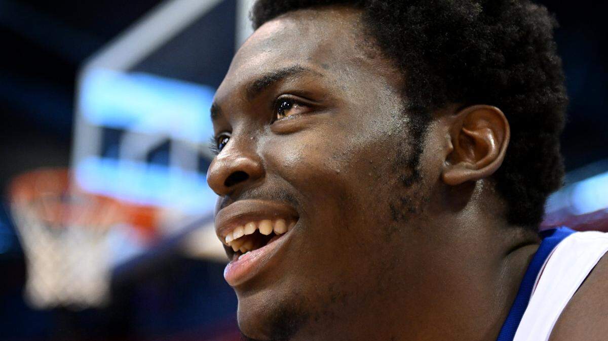 KU freshman Ernest Udeh had a solid outing on Saturday at Rupp Arena in Lexington, Kentucky, where the Jayhawks beat the Wildcats 77-68.