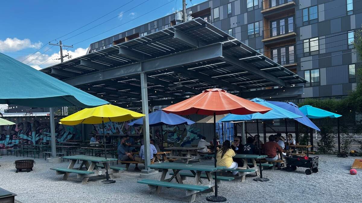 The patio at Brewery Emperial. The Crossroads bar recently received funding from the city’s Outdoor Dining Enhancement Grant Program.