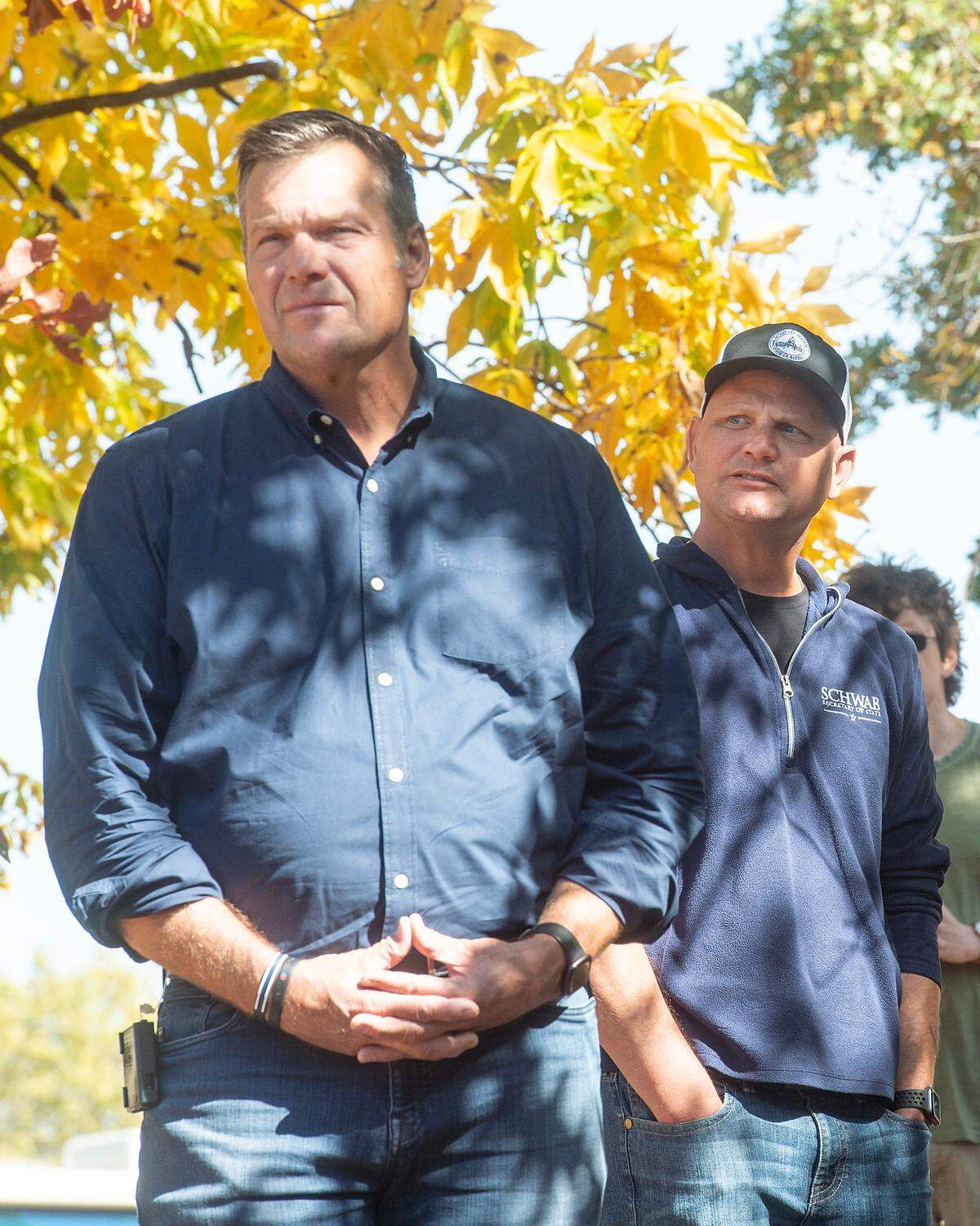 Kris Kobach and Secretary of State Scott Schwab were together in October at a GOP campaign event in Johnson County.