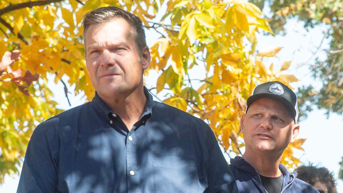 Kris Kobach and Secretary of State Scott Schwab were together in October at a GOP campaign event in Johnson County.