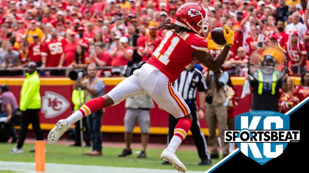 
Kansas City Chiefs wide receiver Demarcus Robinson catches a touchdown pass during the second quarter against the Baltimore Ravens Sunday at Arrowhead Stadium.