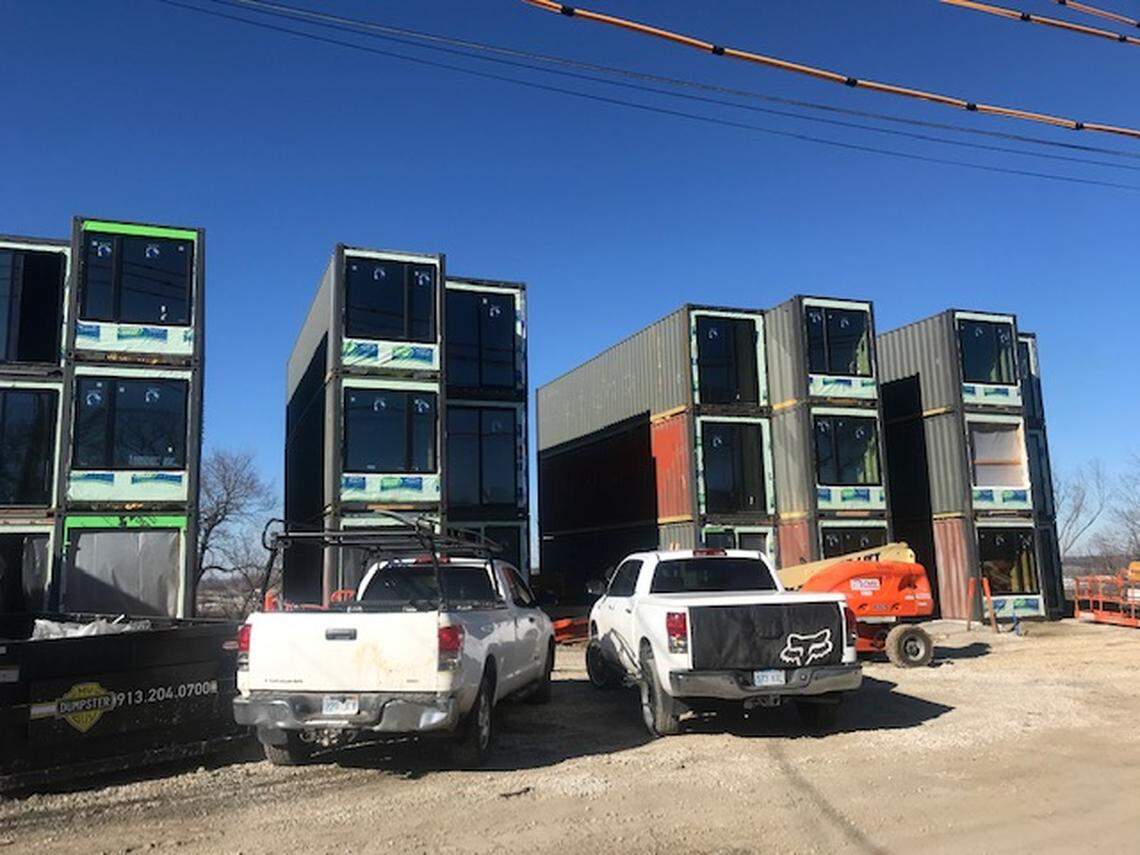 A development of 48 shipping container apartments continues to take shape at the top of Signal Hill at 29th and Summit streets. The Sacred Heart Homes Association objected to the project.