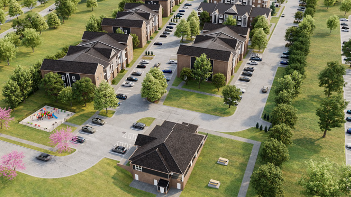 A rendering of a new affordable apartment complex planned for KCK near the community college.