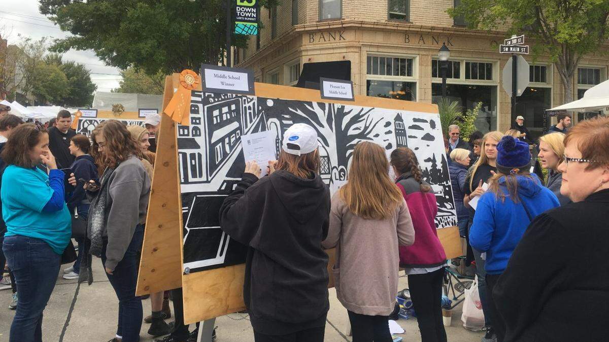 Students from Pleasant Lea Middle School participated in the 2018 Stuck on Art live-creation event. The 2019 Stuck on Art competition for middle school and high school students will start at 9 a.m. Oct. 12