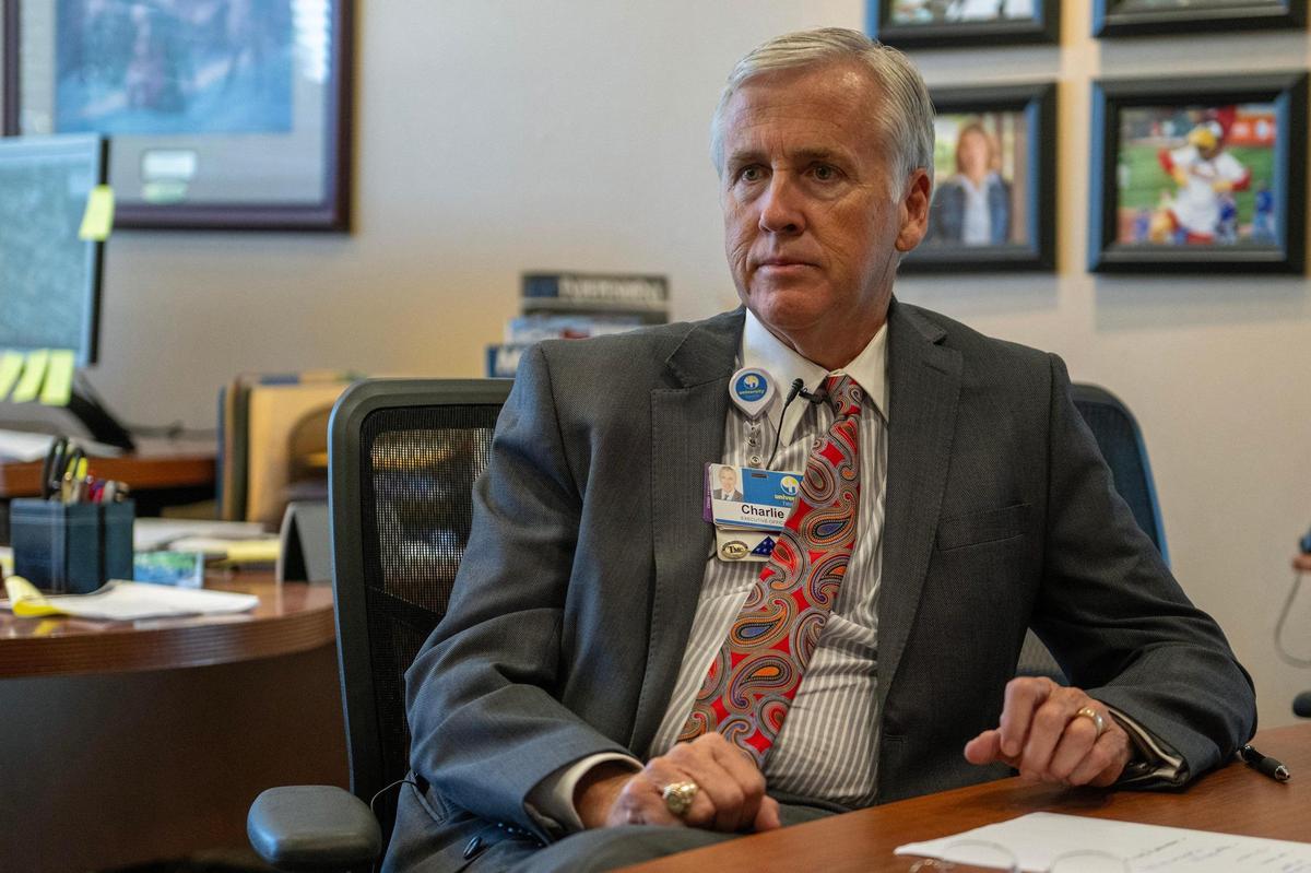 Charlie Shields, president and CEO of University Health, is seen in his office on Tuesday, Aug. 8, 2023, in Kansas City.