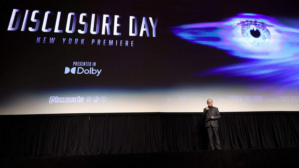 Steven Spielberg speaks at the U.S. premiere of "Disclosure Day" on June 8, 2026, in New York City.