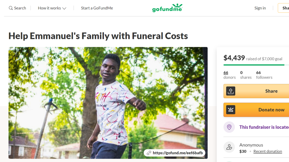 A GoFundMe campaign has been created to help pay for the funeral of 13-year-old Emmanuel Solomon.