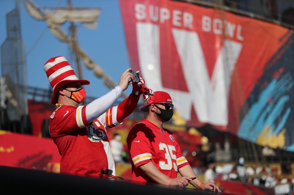 Chiefs fans were in the stands Sunday, February 7, 2021, before the start of Super Bowl LV at Raymond James Stadium in Tampa, Florida.