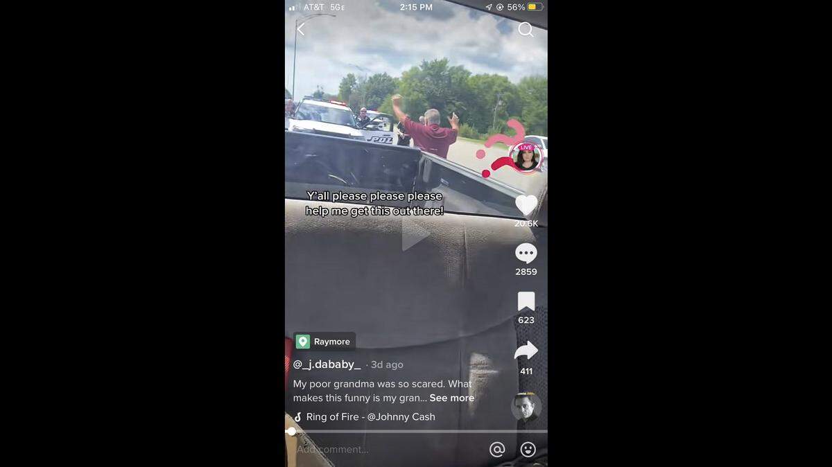 John and Jewel Wilson’s granddaughter posted a video on TikTok showing the couple being held at gunpoint by Raymore police for driving their son’s truck, which had previously been reported as stolen.