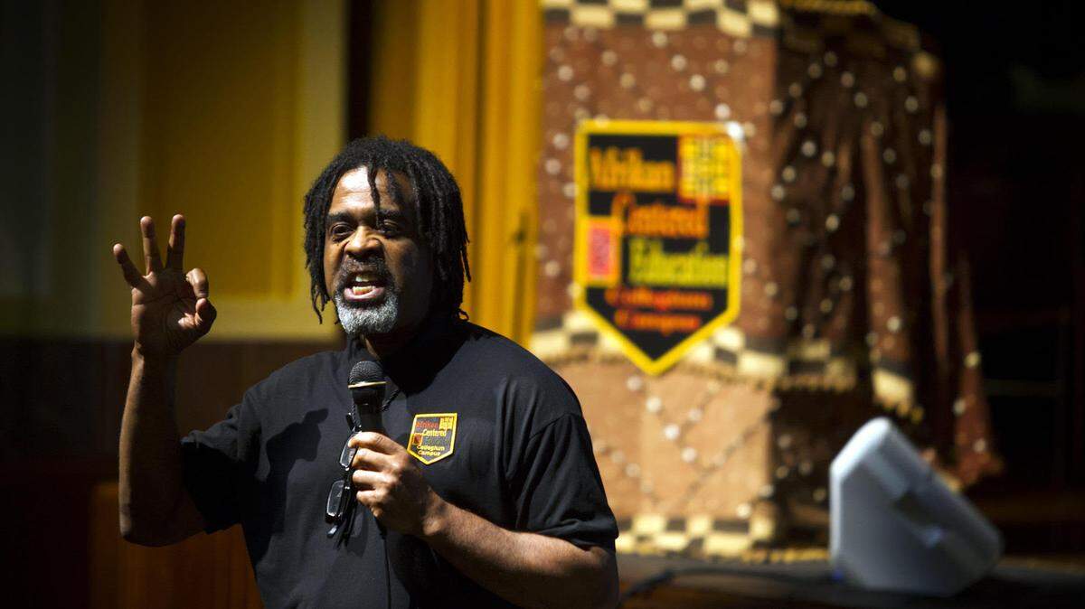In this March 2012 file photo, Linwood Tauheed speaks in an auditorium at the Afrikan Centered Education Campus.