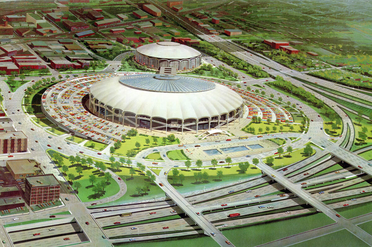 A proposed downtown stadium site near the current Kauffman Center, circa 1967.