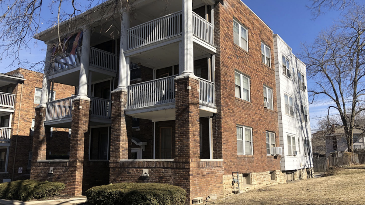 One of the four buildings Kansas City Life Insurance has proposed demolishing in the Valentine neighborhood. The company calls the buildings dangerous and has revealed a “vision” for future redevelopment.